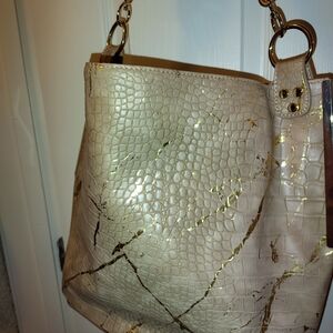 Chic Beige and Gold Textured Shoulder Bag